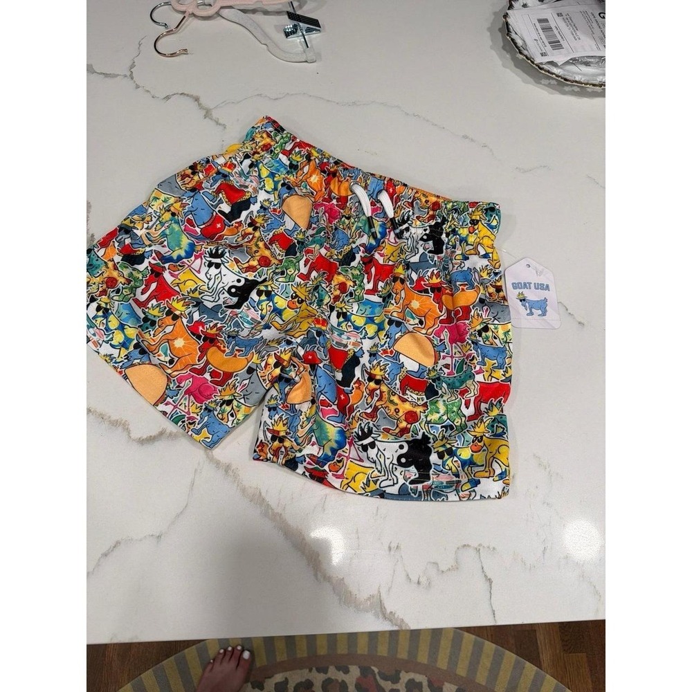 GOAT USA brand Sticker AOP Mesh Shorts featuring a vibrant all-over print Boys L